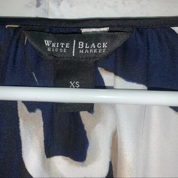 WHBM Navy, white, tan flower-patterned blouse - Picture 3 of 7